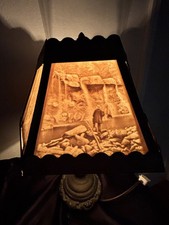 Vintage Lithophane Panel Table Lamp with Six Molded Genre Scenes — listing 5