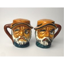 Pair of Miniature Toby / Character Jug Salt and Pepper Shakers, Elderly Man and Woman Faces Other maker's mark, listing 2
