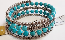 Silver-Tone Beaded Mesh Wire Wrap Bracelet with Oval Puffed Beads — listing 3