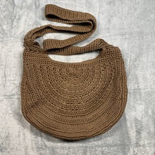 Vintage Beige Woven Cotton Crochet Crossbody Handbag with Braided Strap — listing 3