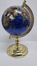 Gemstone Inlaid Semi-Precious Stone World Globe on Brass Stand with Compass — listing 3