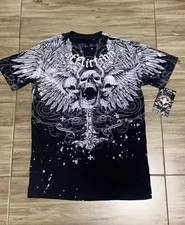 Affliction Live Fast Motorcycle Graphic T-Shirt, Red Acid Wash, Front & Back Print — listing 2
