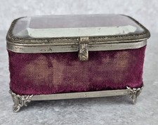 Vintage Ormolu Filigree Jewelry Casket with Beveled Yellow Glass Lid and Slag Glass Body — listing 5