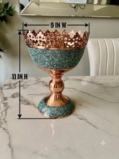 Persian FirOzeh Kubi Turquoise Inlaid Copper Footed Compote Bowl with Pierced Crown Rim