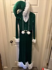 Holly & Cupid Green Velvet Elf Christmas Costume Jumpsuit with Matching Hat, Size S