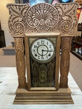 Antique Victorian Gingerbread Mantel Clock with Carved Walnut Case — listing 2