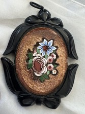 Antique Italian Micromosaic Floral Medallion Pendant with Seed Pearl Halo No visible marks — listing 6