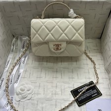 Cream Diamond-Quilted Flap Shoulder Bag with Silver Turn-Lock Clasp Yes - designer brand — listing 4
