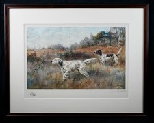 Vintage Print of a Setter/Pointer Hunting Dog, Signed 'Rosseau' in Plate — listing 2
