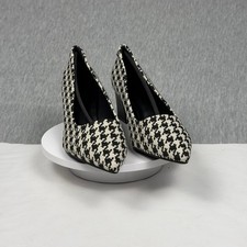 Houndstooth Pointed-Toe D'Orsay Pumps with Elastic Cross-Strap — listing 6