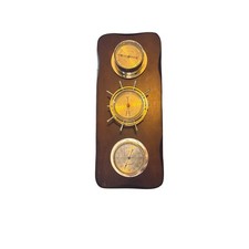 Vintage Springfield Nautical Weather Station - Thermometer, Barometer & Humidity on Wood Plaque — listing 2