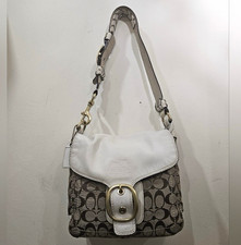 Coach Signature Jacquard Small Flap Shoulder Bag with Pink Buckle — listing 5