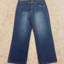 U.T. Sports Collections Y2K Baggy Denim Jeans with Embroidered Back Pockets, Size 40/32