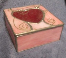 Handmade Cobalt Blue Stained Glass Hinged Trinket Box with Beveled Mirror Lid — listing 5