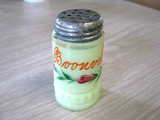 Antique Victorian Custard/Uranium Glass Figural Salt Shaker with Embossed Scroll Design — listing 6