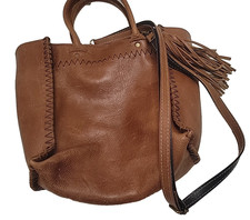 Raven + Lily Handmade Leather Foldover Backpack, Cognac Brown, 12"x9"x4" — listing 4