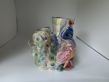 Art Pottery Peacock Bookend with Draped Tail Motif, Ombre Gold-to-Green Glaze — listing 4