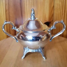 Vintage Silverplate Twin-Handled Sugar Bowl with Tarnished Spoon — listing 3