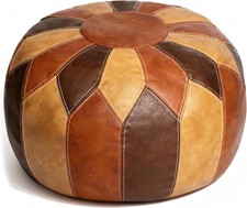 Square Faux Leather Ottoman Pouf, Tan/Camel Panel-Stitched Floor Cushion — listing 2