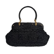 1960s Woven Straw Handbag with Dyed Shell Floral Décor and Raffia Embroidery — listing 3