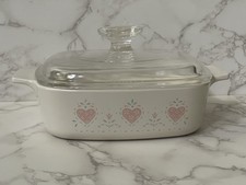CorningWare Forever Yours (Pink Hearts) Casserole Dish Set with Amber Glass Lids — listing 4
