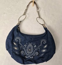 Chateau Y2K Denim & Suede Shoulder Bag with Grommet Lacing