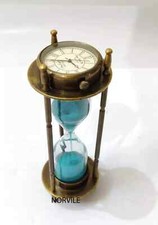 Vintage Brass Hourglass Sand Timer, 5 in. Tall, White Sand — listing 6