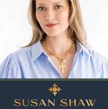 Gold-Tone Cross Pendant Necklace with Chunky Rolo Link Toggle Chain — listing 6