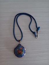 Vintage Cloisonné Enamel Oval Rose Pendant on Gold-Tone Chain — listing 6