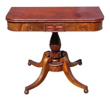 Antique Georgian Mahogany Fold-Over Card Table / Tea Table with Tapered Legs — listing 3