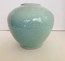 Chinese Celadon Molded Baluster Vase with Wood Stand — listing 6