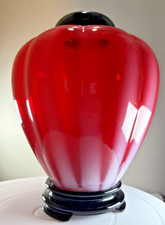 Vintage Cranberry Ruby Red Glass Covered Ginger Jar Urn with Hand-Painted Enamel Floral Decoration — listing 4