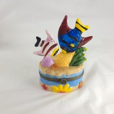 Porcelain Hinged Trinket Box with Figural Fish Finial and Seashell Motif