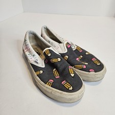 Hand-Painted Music-Themed Slip-On Canvas Sneakers with Illustrated Girls and Quotes Women's US 8-9 — listing 5