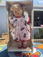 Large Vintage Blonde Baby Doll in Blue Polka-Dot Sleeper with Yellow Booties — listing 5