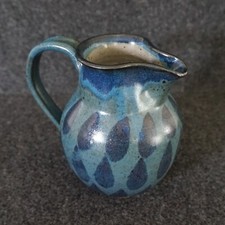 Handmade Stoneware Pottery Pitcher with Pulled Handle and White Glaze — listing 5