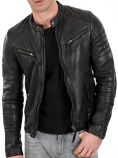 Vintage Black Leather Motorcycle Biker Jacket with Asymmetrical Zip and Belted Waist — listing 4