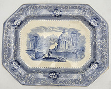 Antique Victorian White Ironstone Serving Platter with Pink Floral Transfer and Embossed Scroll Rim — listing 6