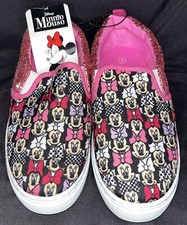 Disney Minnie Mouse Girls' Pink Glitter Slip-On Sneakers, Size 4