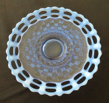 Blue Opalescent Open Lace Edge Footed Bowl in Cane / Windows Pattern — listing 6