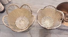 Vintage Gold-Painted Woven Bamboo Basket with Scrolled Wire Handle — listing 2