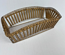 Vintage Gold-Painted Woven Bamboo Basket with Scrolled Wire Handle — listing 4