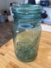 Antique Ball Sure Seal Aqua Green Glass Mason Jar with Glass Lid and Wire Bail Closure, Quart Size — listing 4