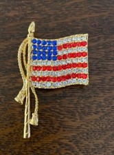 American Flag Brooch Pin with Pavé Blue, Red & White Stones (Sapphire/Ruby/Diamond Style) — listing 6