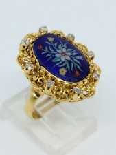 Vintage Enamel Flower Ring with Pavé Diamond Floral Motif in 18K Gold (750) — listing 3