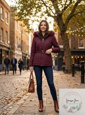 Deep Red Wool-Blend Coat with Faux Fur Trim Collar, Cuffs & Hem — listing 3