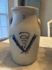 Antique Stoneware Butter Churn with Wooden Dasher and Lid, Size 3