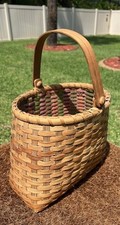 Vintage Woven Splint Basket with Lid and Double Swing Handles