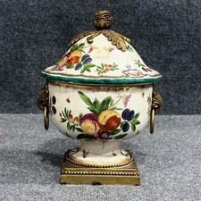 French Faience Rouen-Style Hand-Painted Ceramic Urn Vase on Ornate Gilt Bronze/Brass Base