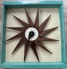 Mid-Century Modern Starburst Sunburst Wall Clock with Walnut Spikes Reproduction or unbranded — listing 6